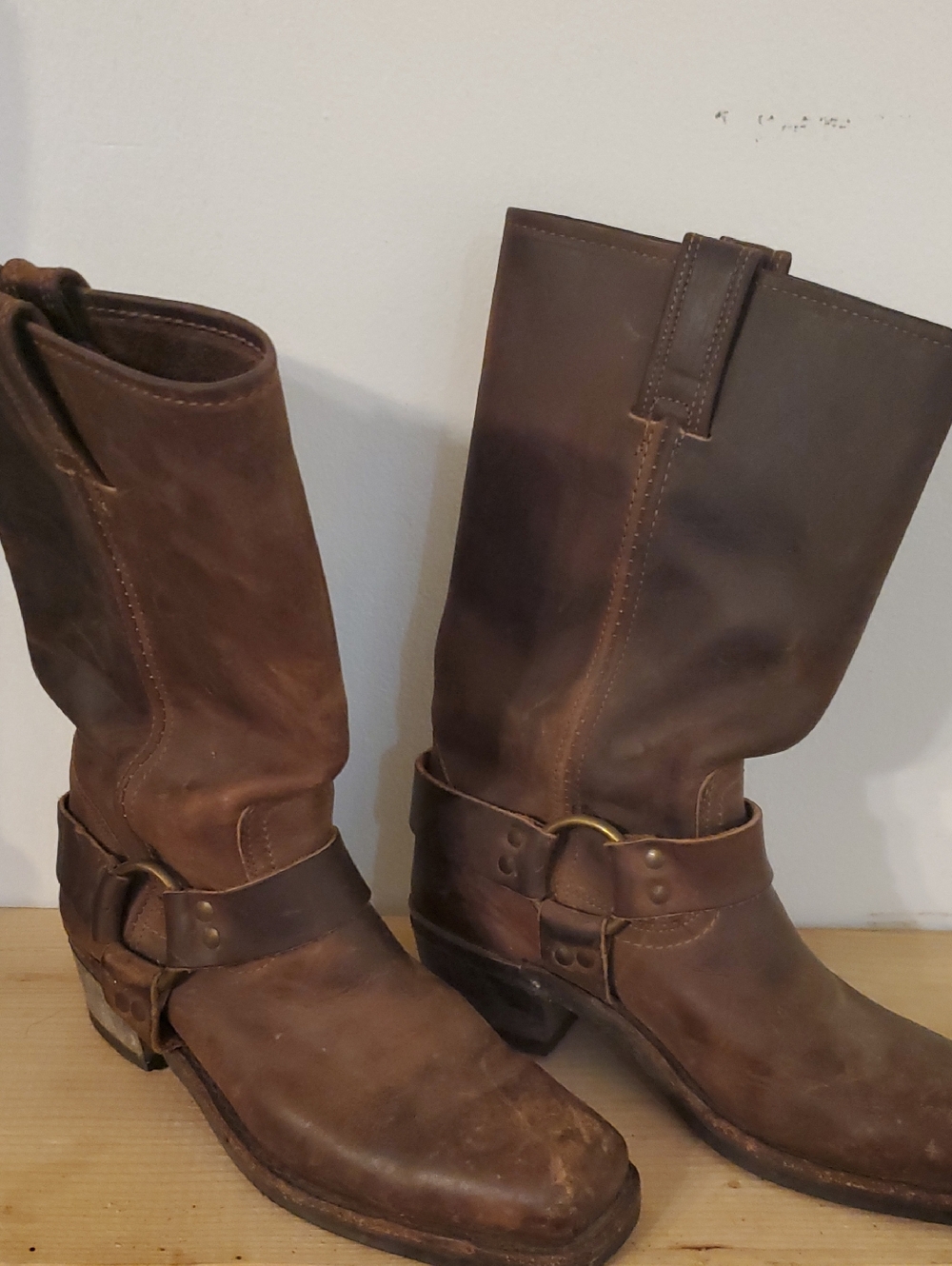 Frye | Brown Leather Women's Motorcycle Harness Square Toe Boots - Size: 7.5 - Picture 3 of 10